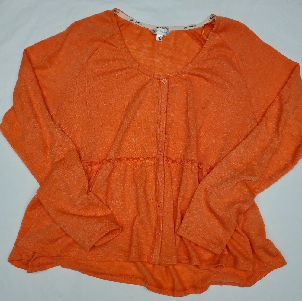 Daily Thread Orange Babydoll Peplum Top Women’s Large Long Sleeve Boho Flowy